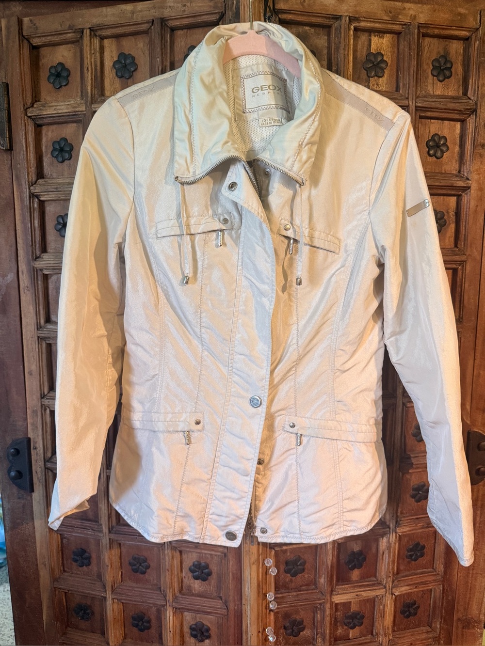 Geox Cream Utility Jacket with Zip & Snap Front